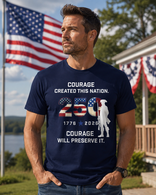Navy Courage 250th Anniversary T-Shirt — “Courage Created This Nation” Patriotic Tee
