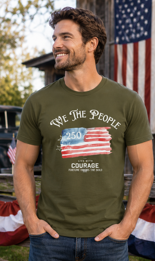 America 250 Courage & Freedom Flag T-Shirt – We The People Patriotic Tee